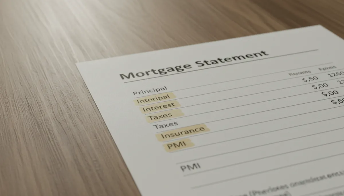 Mortgage statement showing escrowed taxes, insurance, and mortgage insurance