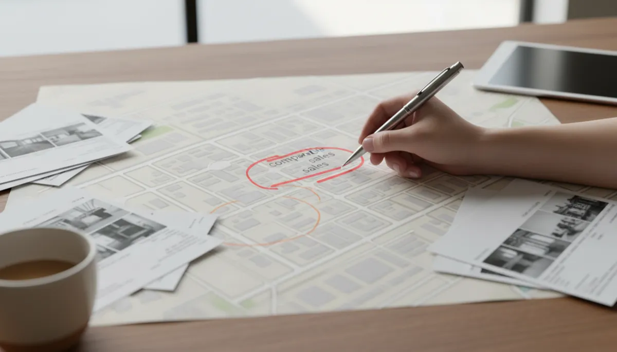 Neighborhood map and printed property listings used to identify comparable sales Neighborhood map and printed property listings used to identify comparable sales