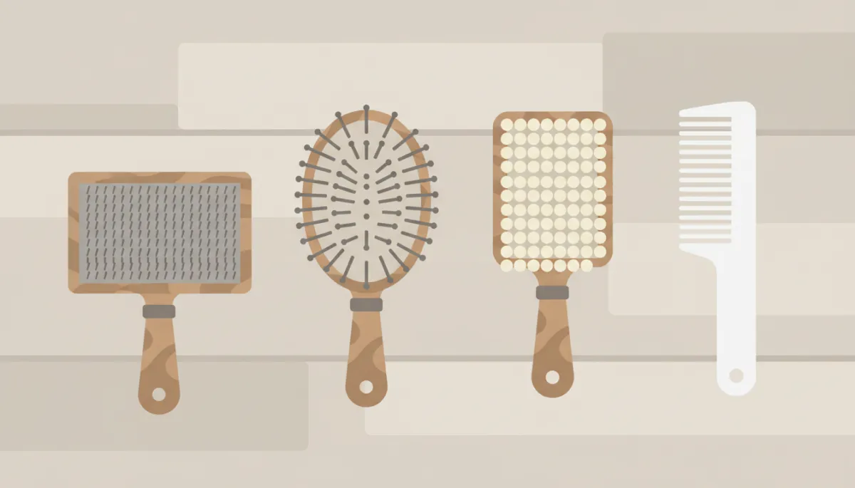 Slicker, pin, and bristle brushes arranged for Maltese grooming
