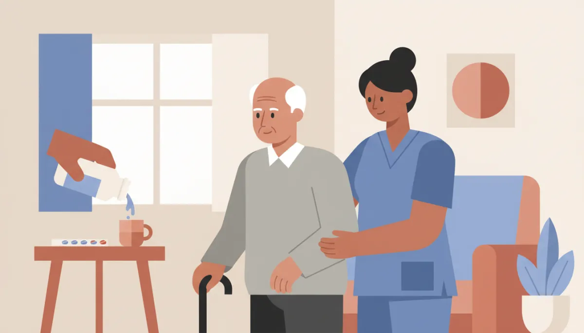 Caregiver assisting an older adult with daily activities in a home setting Caregiver assisting an older adult with daily activities in a home setting