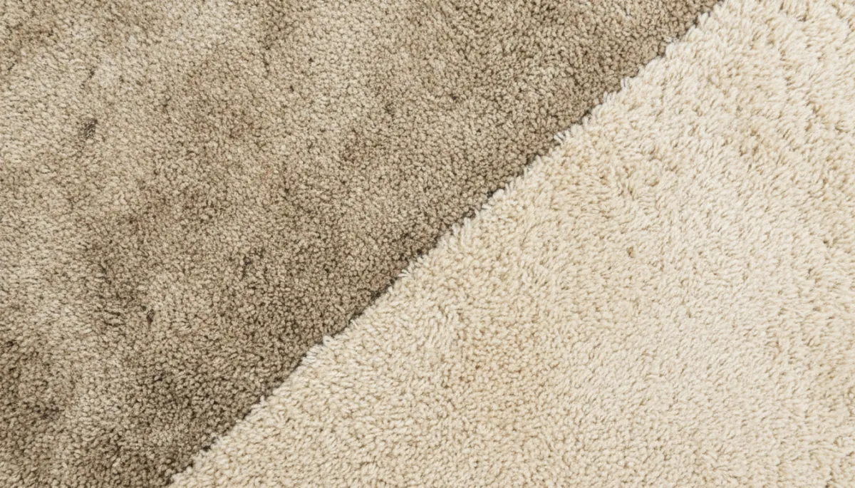 Add 2 additional unique images to this blog post about whether to replace or professionally clean your carpet. Do not remove or change any existing images or text. Place new images at natural content break points — for example, one near the section about signs your carpet can be saved with cleaning, and one near the cost comparison section. Each new image must be completely different from any existing image in the post. Generate photorealistic images relevant to the section they appear near. Suggested image concepts: (1) A close-up overhead shot of carpet fibers — one section visibly dirty and matted, the adjacent section clean and fluffy — illustrating the difference between soiled and restored carpet. (2) A homeowner reviewing a notepad or tablet showing cost numbers, looking relieved, sitting in a carpeted living room — illustrating the cost savings of cleaning vs replacement. All images must be unique from each other and from any existing images in the post.. Context: This is for a blog post about "Should You Replace or Clean Your Carpet? A Practical Guide for Hemet Homeowners". Style: Professional quality, photorealistic, high resolution