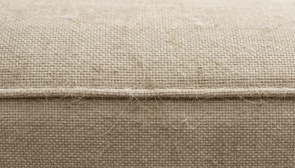 Add 2 additional unique images to this blog post about removing pet hair and odors from furniture. Do not remove or change any existing images or text. Place new images at natural content break points — for example, one near the section explaining why pet hair gets so embedded in fabric, and one near the maintenance tips section. Each new image must be completely different from any existing image in the post. Generate photorealistic images relevant to the section they appear near. Suggested image concepts: (1) A macro close-up of fabric upholstery with pet hair visibly woven into the fibers and embedded in seams — illustrating why lint rollers fall short. (2) A pet owner using a lint roller on a sofa with a look of mild frustration, a cat or dog visible nearby — warm, relatable, humorous tone. All images must be unique from each other and from any existing images in the post.. Context: This is for a blog post about "How to Really Get Pet Hair and Odors Out of Your Furniture in Hemet, CA". Style: Professional quality, photorealistic, high resolution