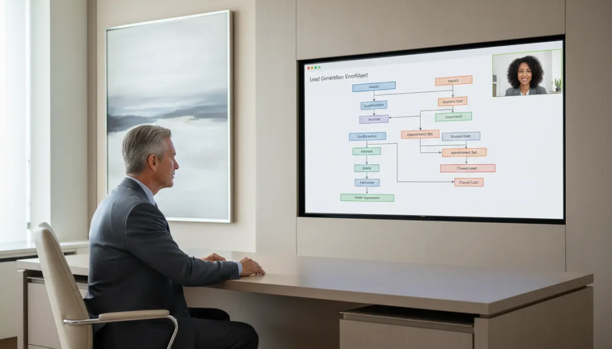 Broker owner collaborating with an automation consultant to map lead workflows