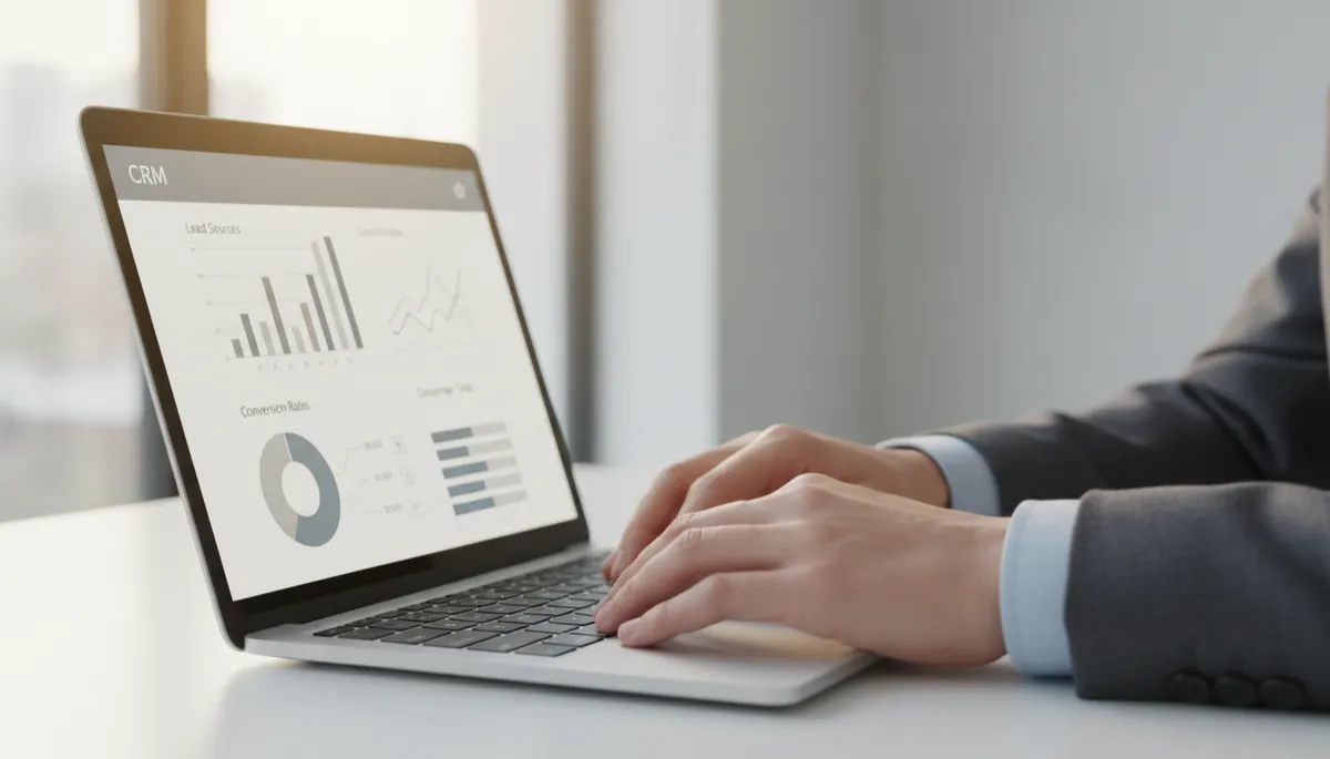 Broker reviewing real estate lead source performance on a CRM dashboard
