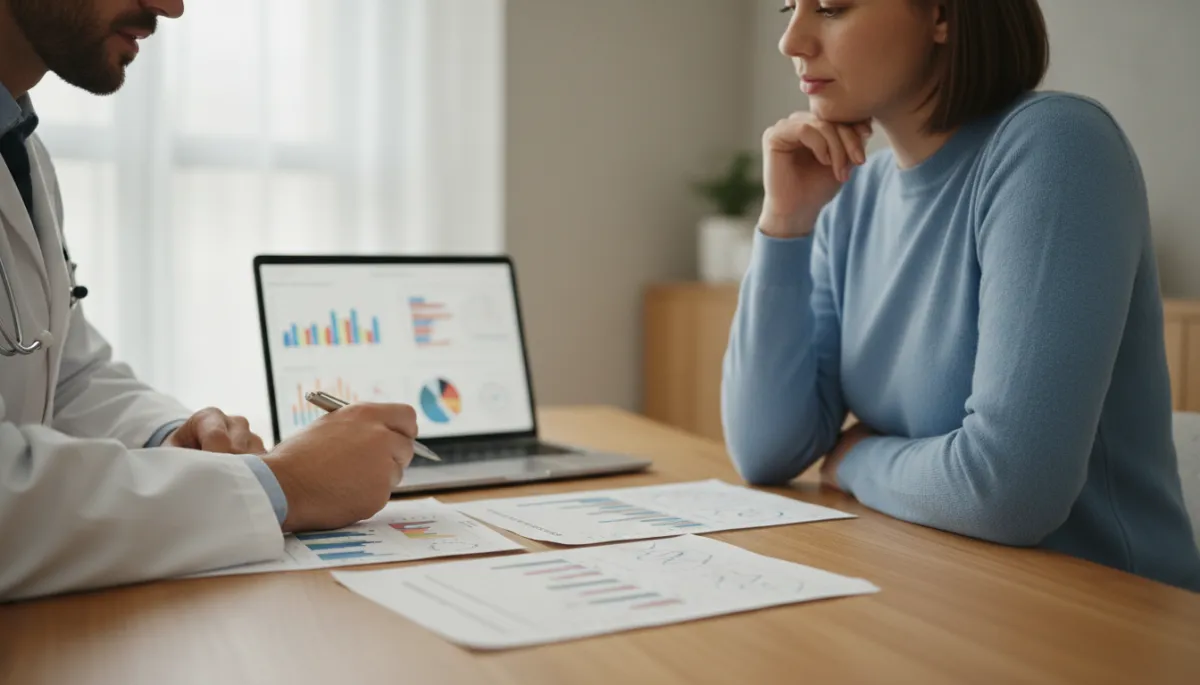 Doctor and patient reviewing detailed bloodwork results together