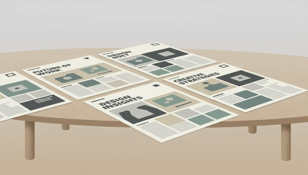 Similar-looking printed blog articles from different companies on a table Similar-looking printed blog articles from different companies on a table