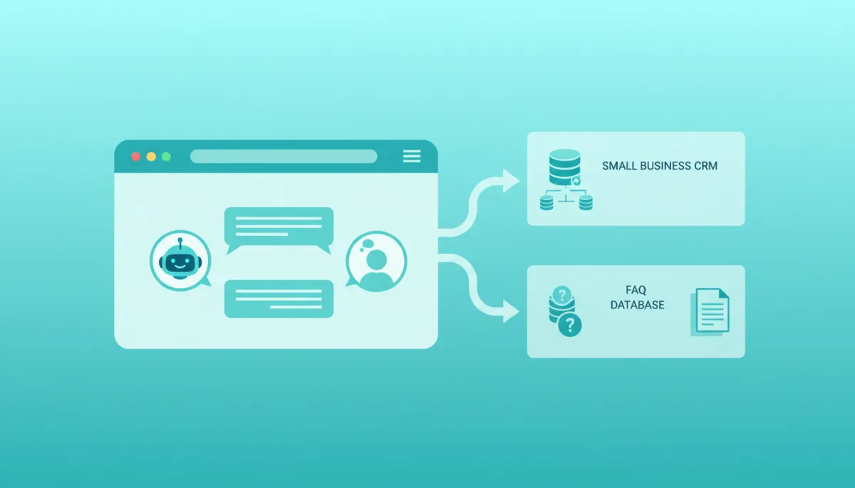 Illustration of an AI chatbot connecting to business systems Illustration of an AI chatbot connecting to business systems