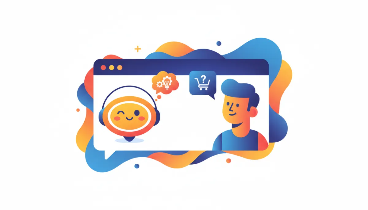 Pop retro illustration of AI chatbot helping a customer