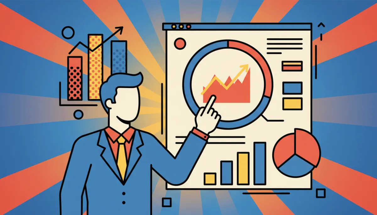 Pop retro illustration of AI-powered business analytics dashboard