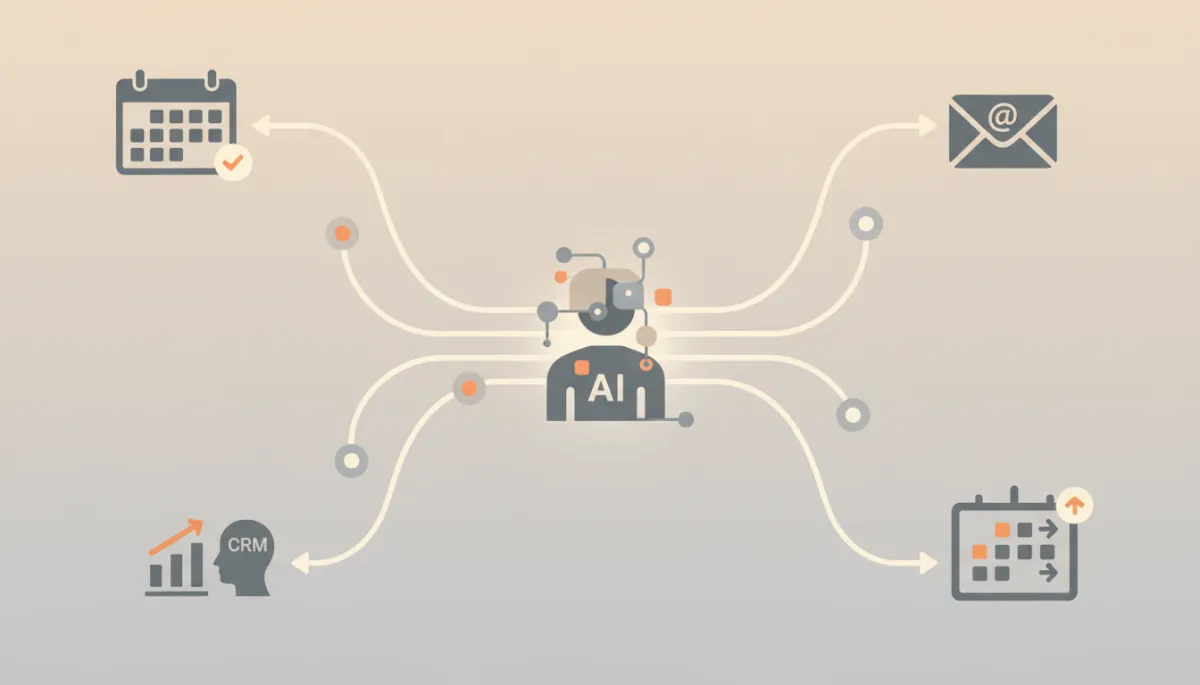 Illustration of Agentic AI connecting and automating business tools Illustration of Agentic AI connecting and automating business tools