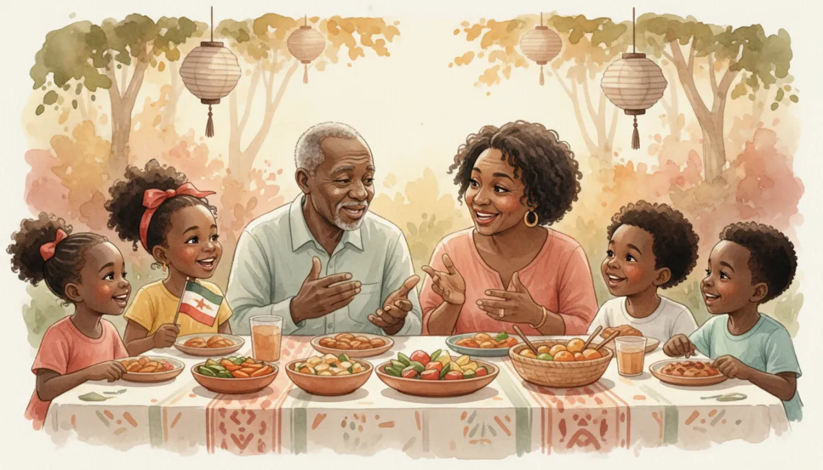 Family sharing stories and food at a Juneteenth gathering
