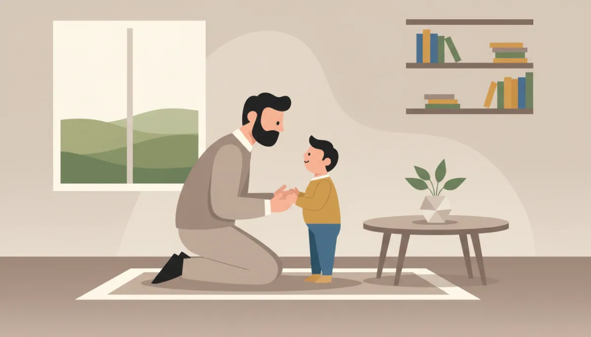 Father having a caring conversation with his child at home
