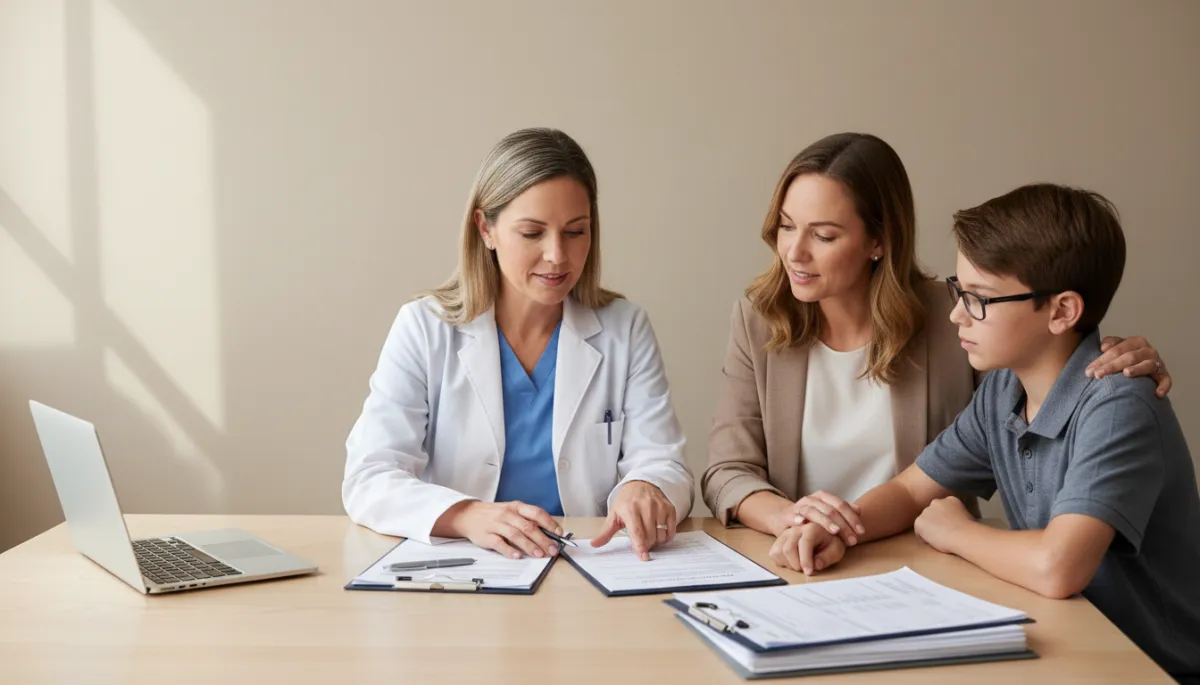 School nurse and parent discussing a student health plan