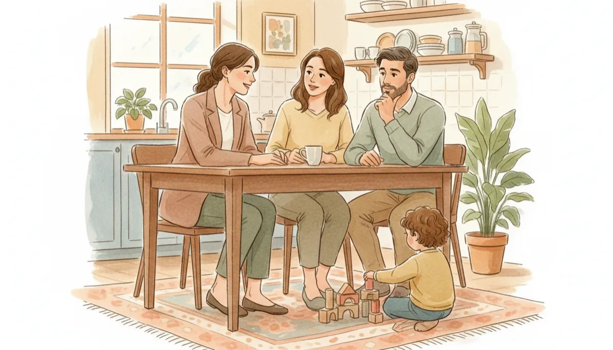 DCF social worker meeting with parents in their home