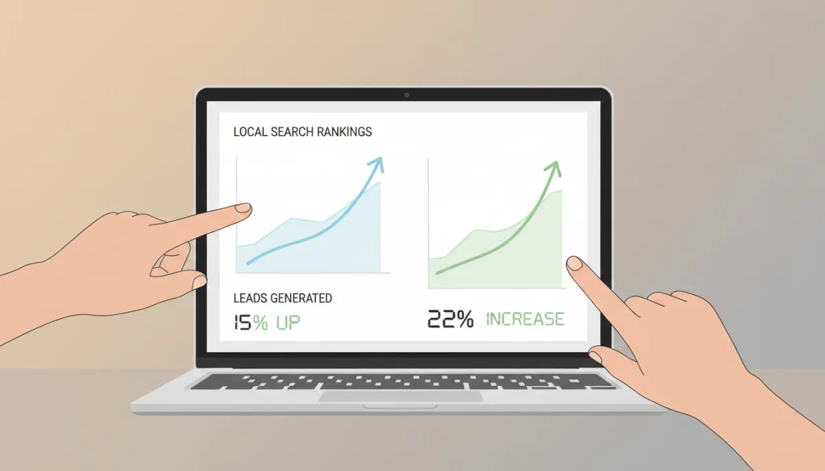 Analytics dashboard showing improved Google rankings and roofing lead growth Analytics dashboard showing improved Google rankings and roofing lead growth