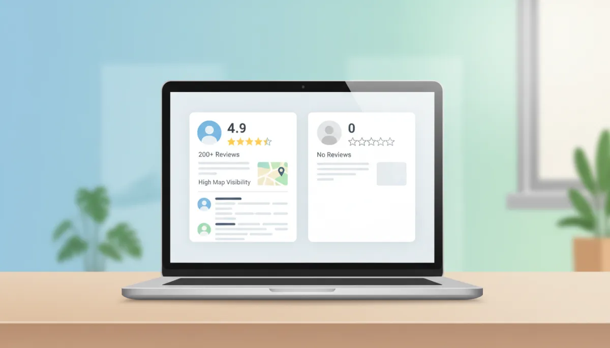 Comparison of a highly visible local business profile and an almost invisible one