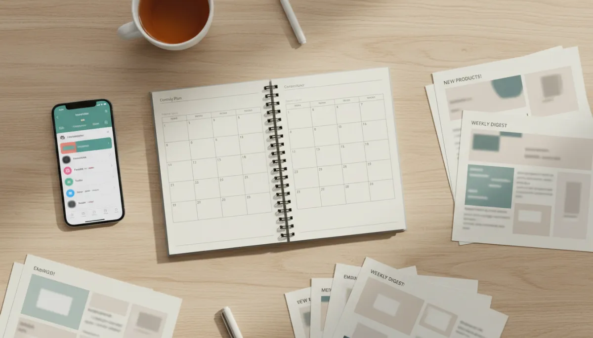 Content calendar and digital tools used to plan content distribution for a local business
