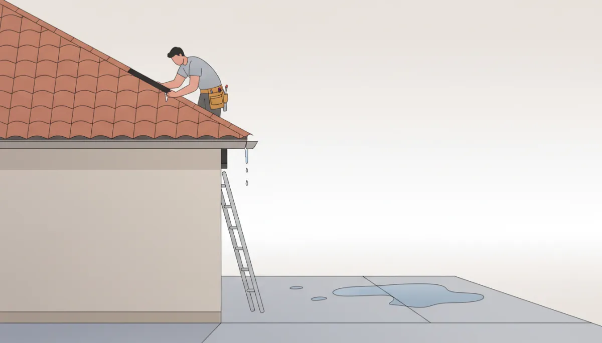 Roofing professional inspecting shingles and gutters after a South Texas storm Roofing professional inspecting shingles and gutters after a South Texas storm