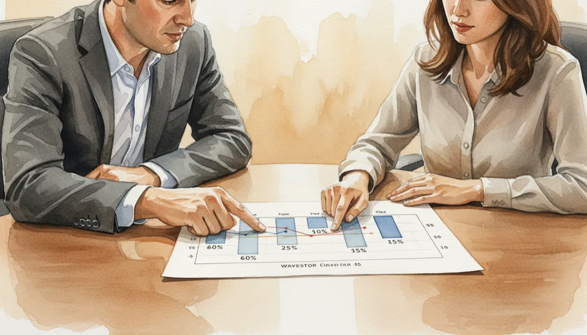 Investor and sponsor reviewing a distribution waterfall chart