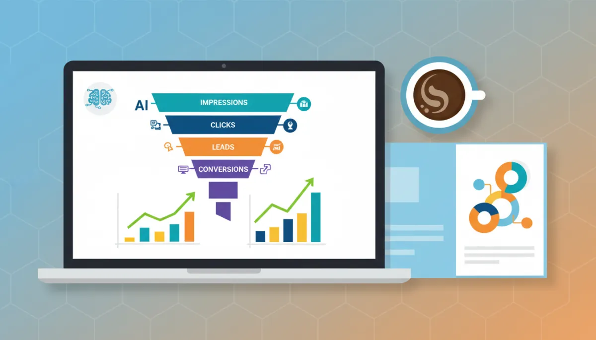 Laptop showing AI-driven marketing and sales funnel analytics Laptop showing AI-driven marketing and sales funnel analytics