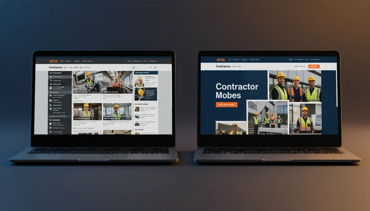 Comparison of an outdated contractor website next to a modern high-converting design