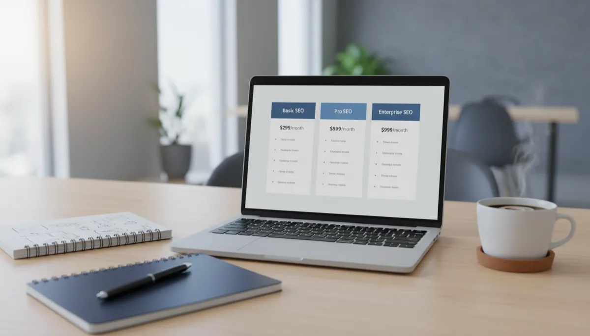 Laptop displaying three SEO pricing tiers for Charlotte businesses