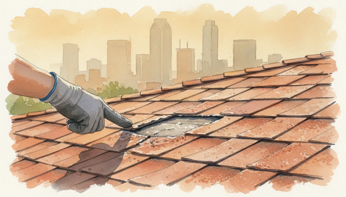 Close-up of worn shingles on a Houston roof