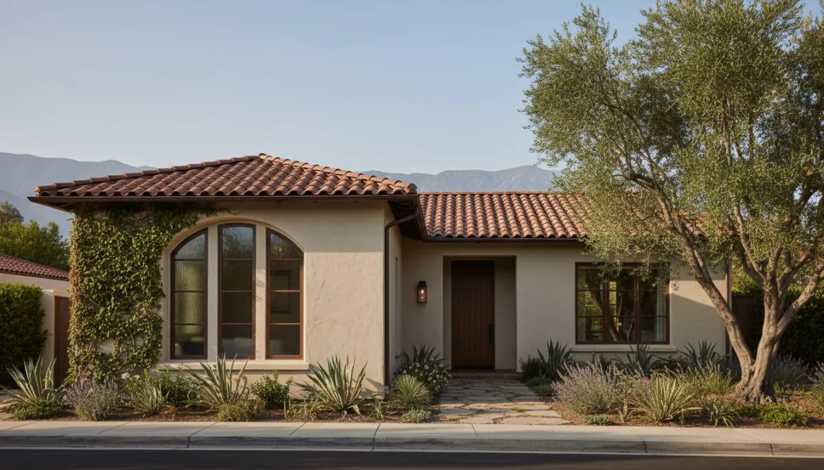 Home with durable clay tile roofing in a residential neighborhood