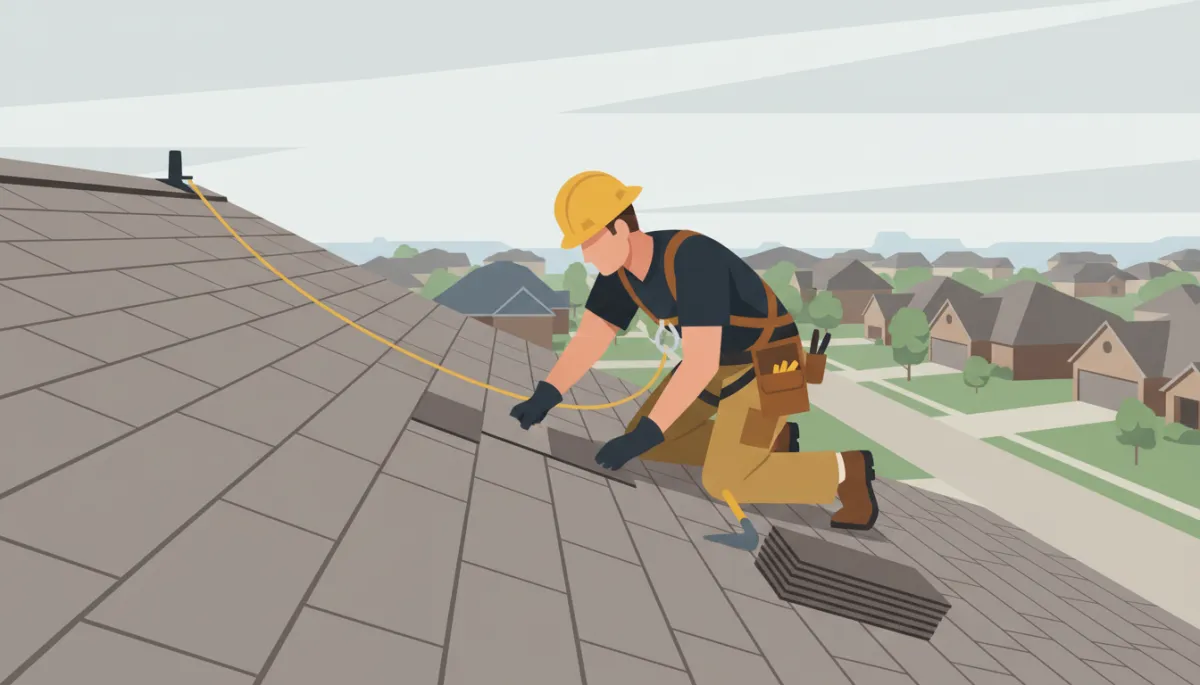 Roofer replacing damaged shingles on a Richmond Texas home