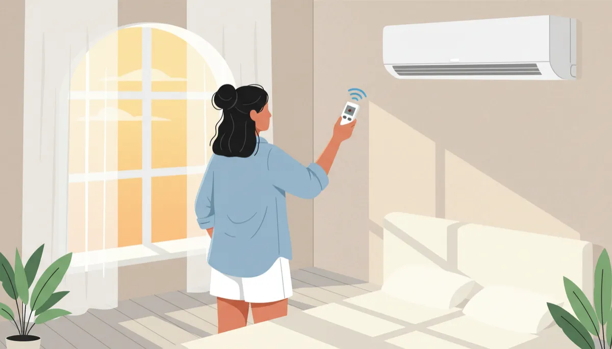 Homeowner adjusting the temperature on a wall-mounted mini-split unit