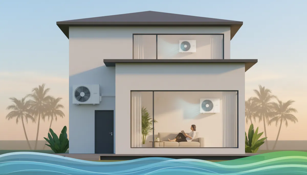 Modern Florida living room with wall-mounted mini-split system