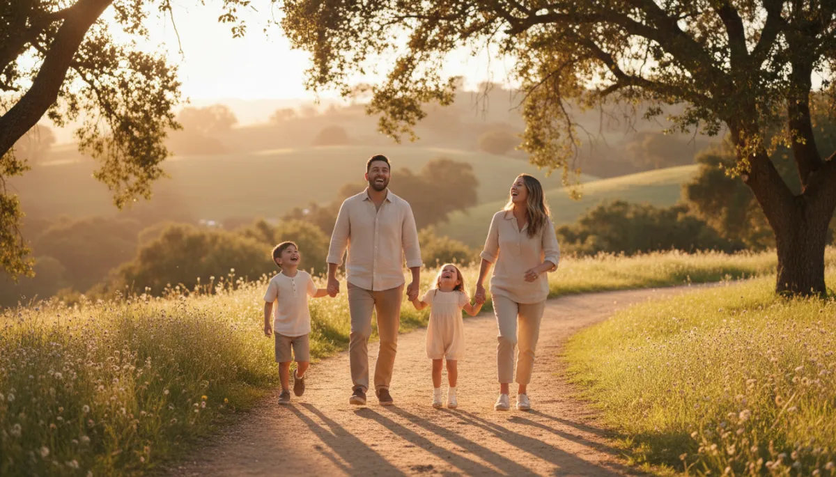 Family walking together during an outdoor lifestyle photography session