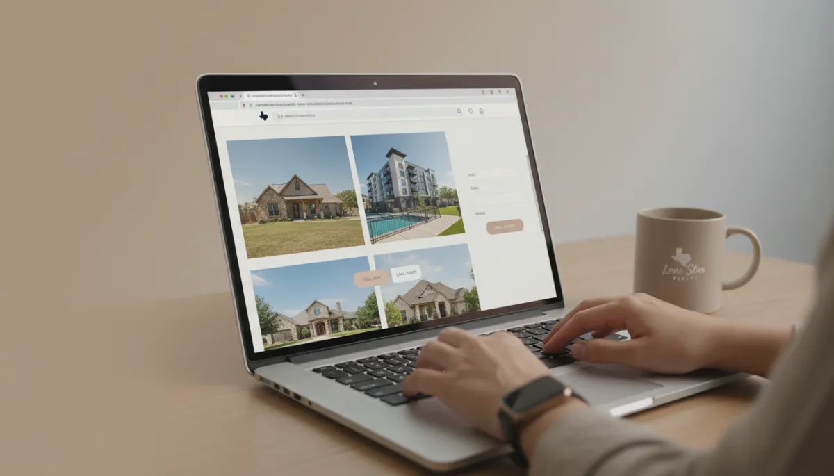 Modern real estate agent website with clear Texas branding and lead form Modern real estate agent website with clear Texas branding and lead form