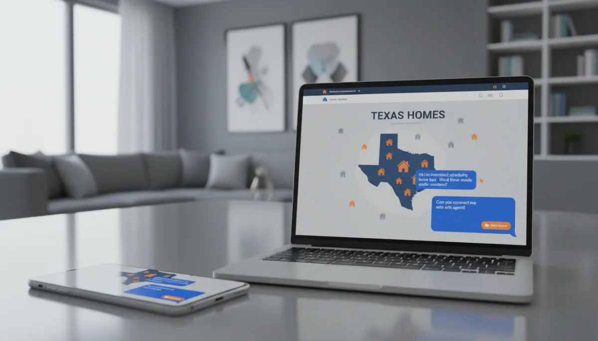 Texas real estate website with chatbot engaging a visitor on multiple devices