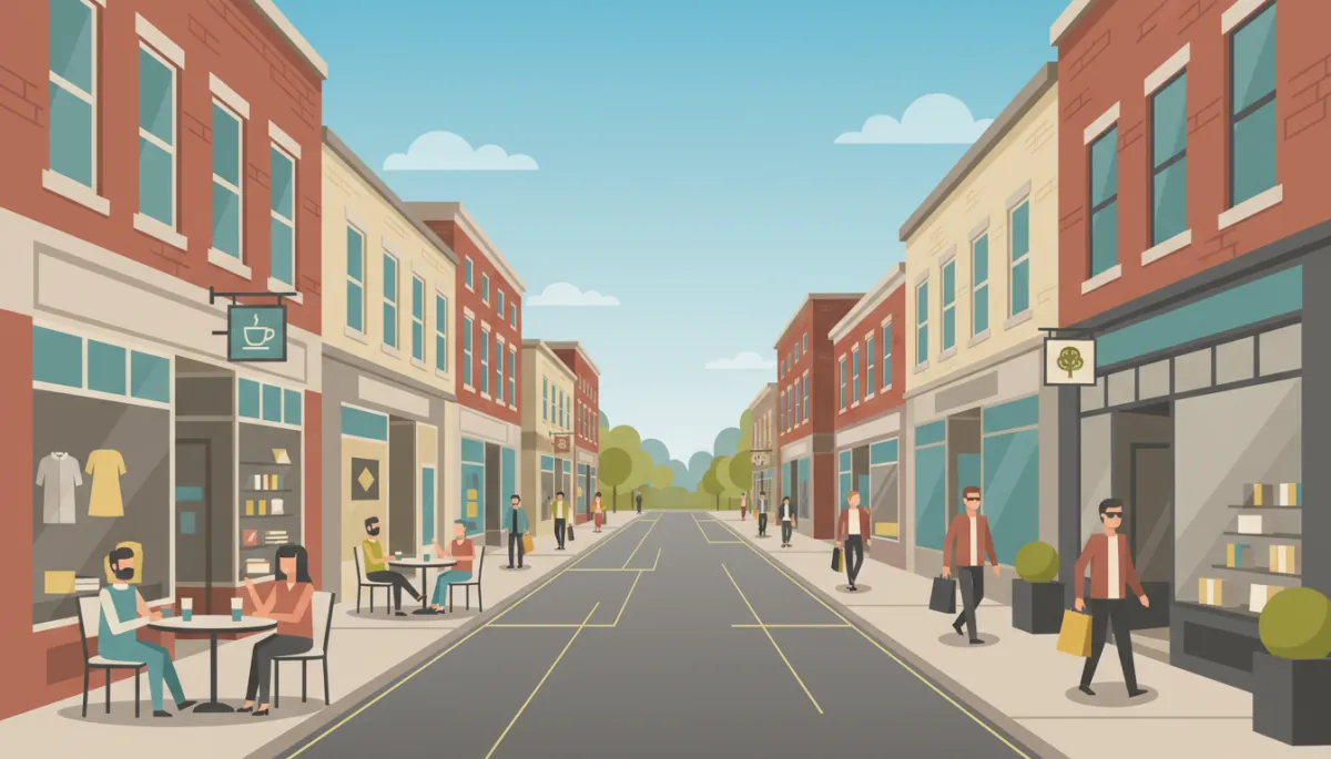 Downtown Andover with local shops and outdoor café seating