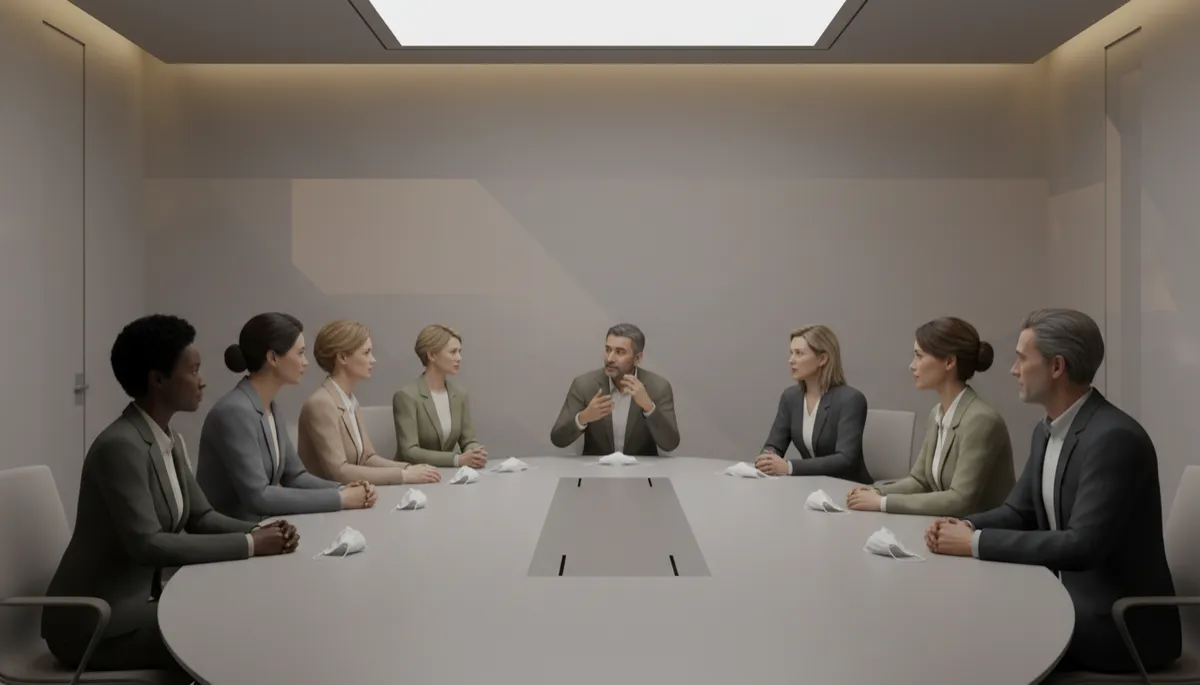 Professionals with masks set aside having an honest conversation