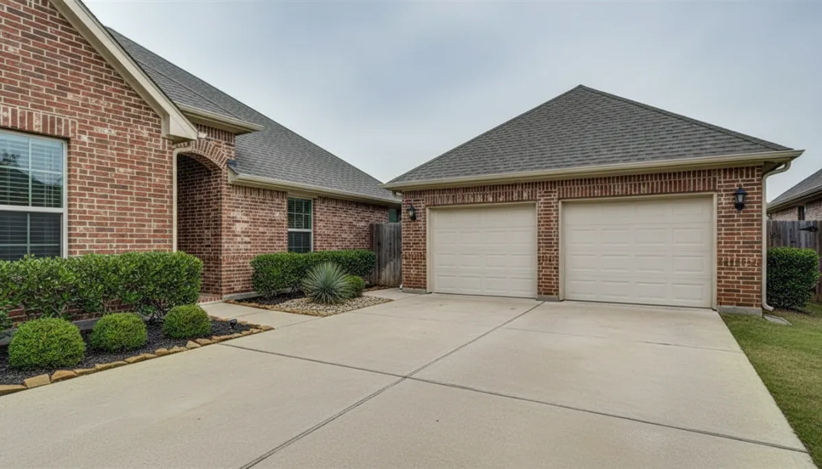 Professional photo of a detached garage behind a Dallas home
