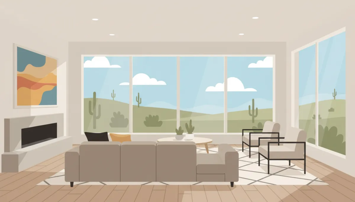 Remodeled Texas living room with energy-efficient windows and bright natural light
