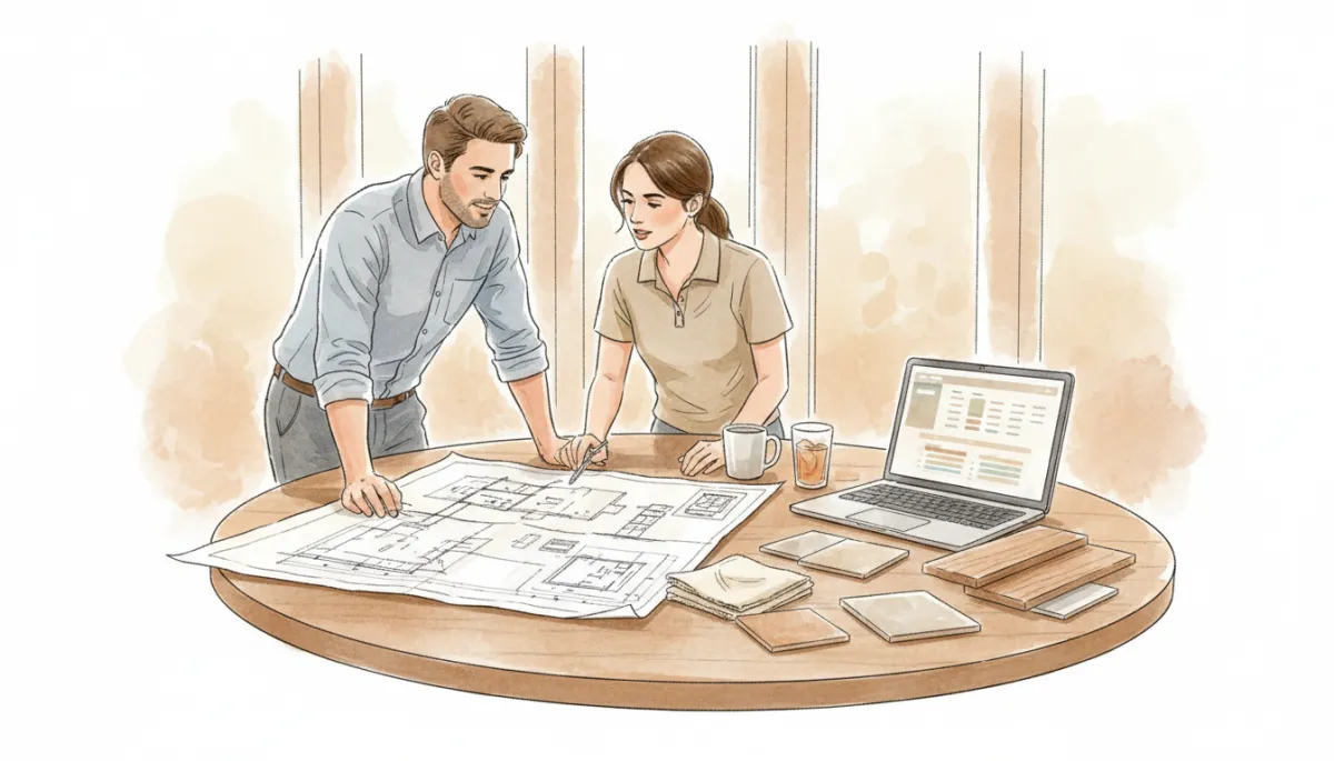 Texas homeowner and contractor reviewing remodeling plans, permits, and schedules together