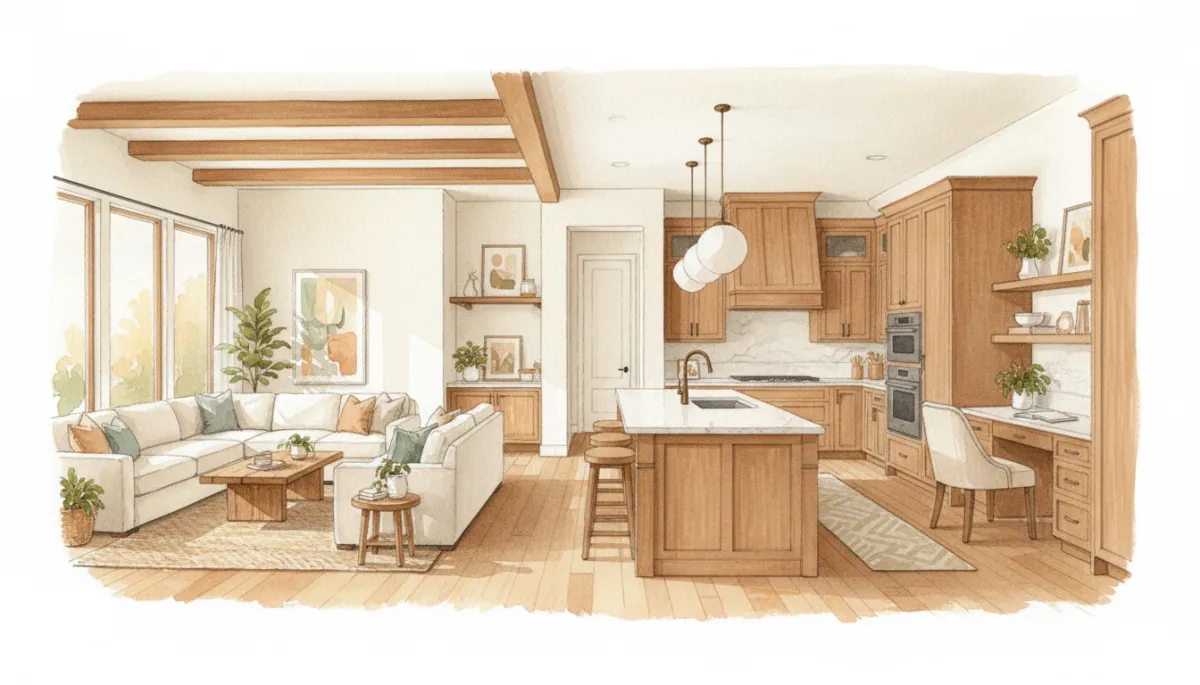 Open-concept Texas living space remodeled for comfort, storage, and work-from-home needs