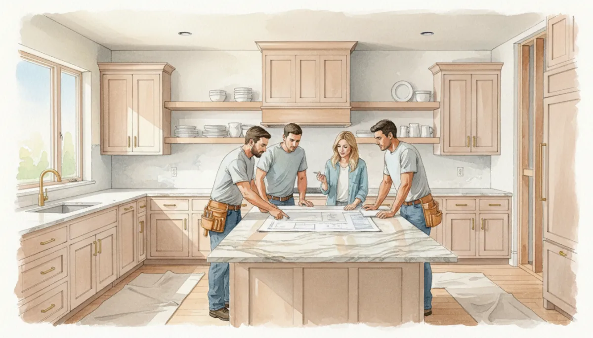 Texas kitchen remodel in progress with homeowners reviewing costs and plans