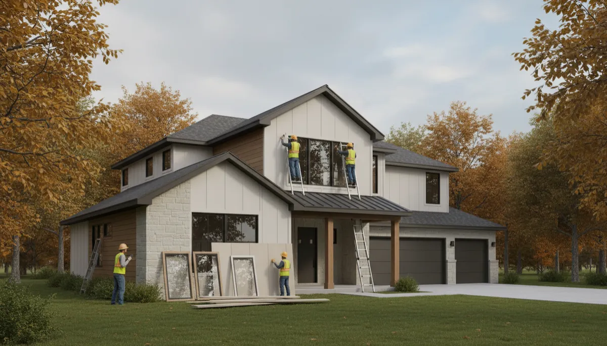 Texas home undergoing exterior remodeling during mild fall weather