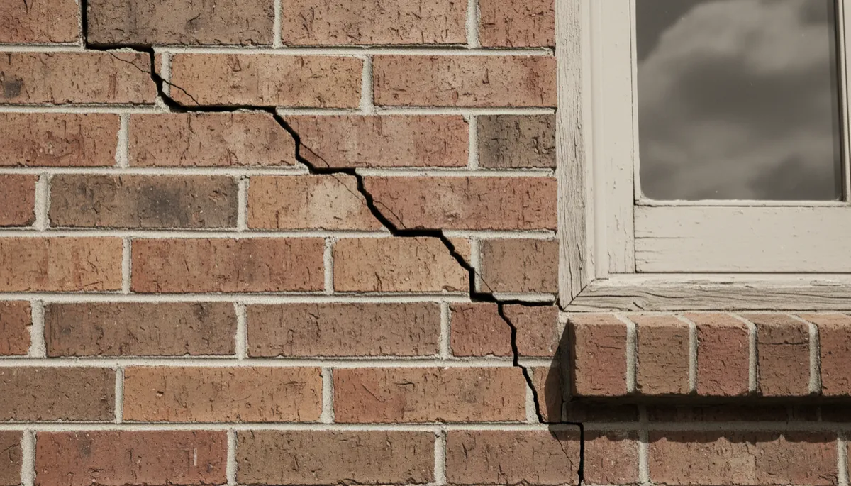 Stair-step cracks in brick veneer indicating possible foundation movement