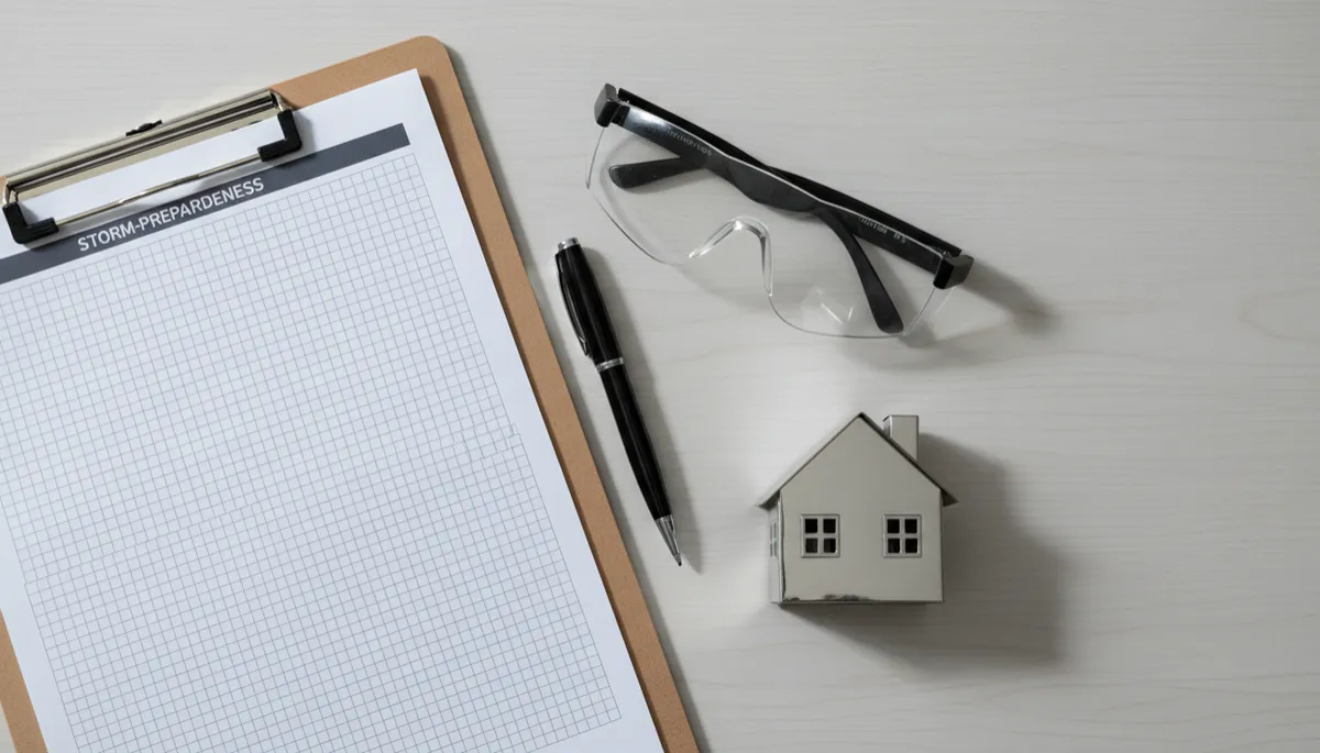 Commercial fall storm preparedness checklist on a clipboard
