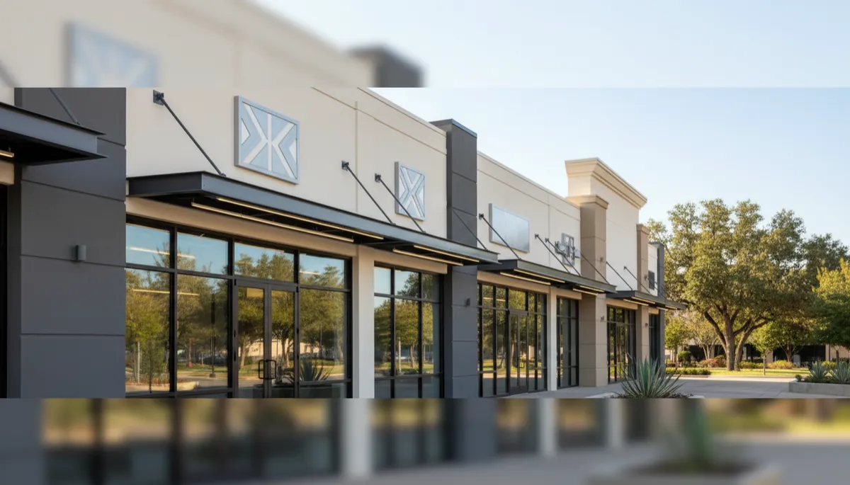 Well-maintained retail center facade with updated finishes in a Dallas suburb