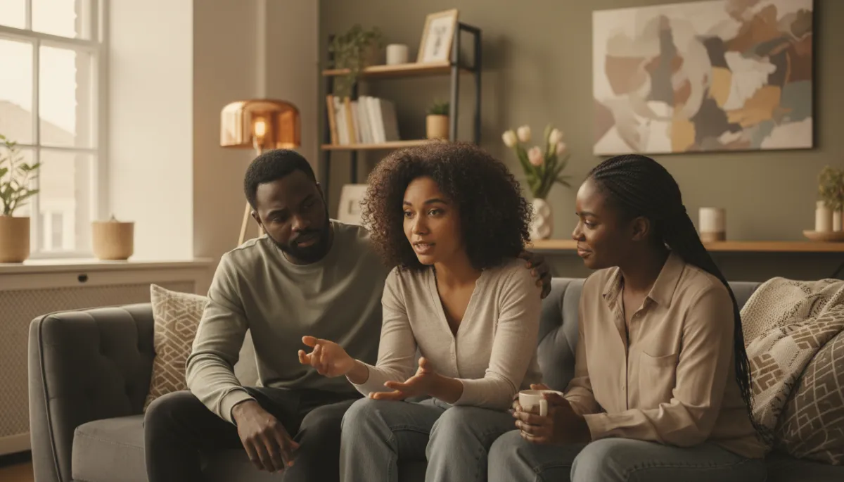 Black friends sitting together having a deep, honest conversation