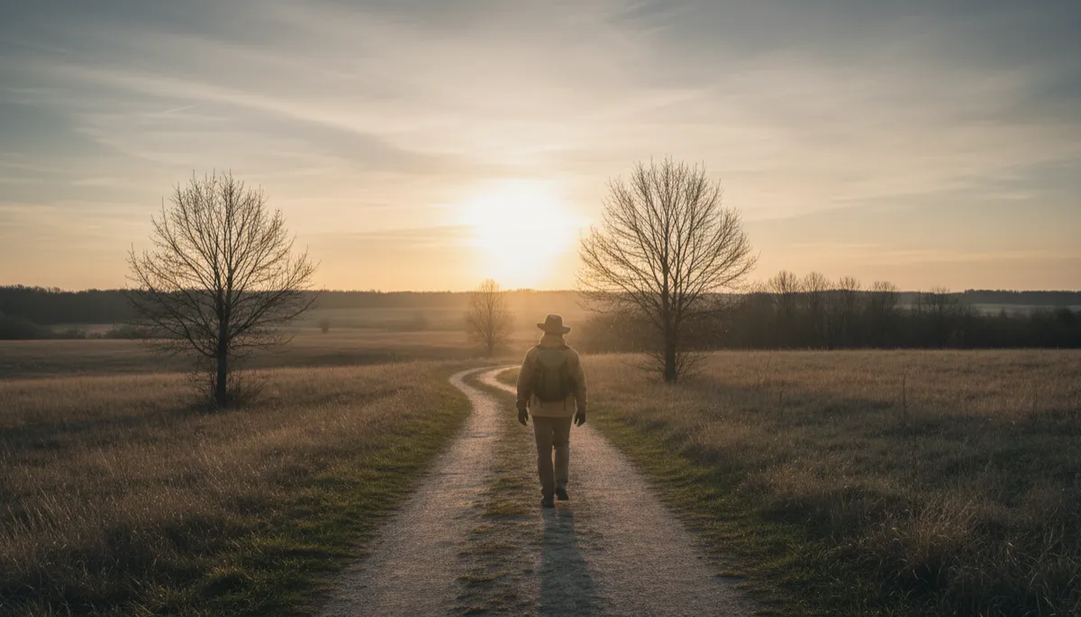 Person walking toward sunrise symbolizing healing and a new beginning Person walking toward sunrise symbolizing healing and a new beginning