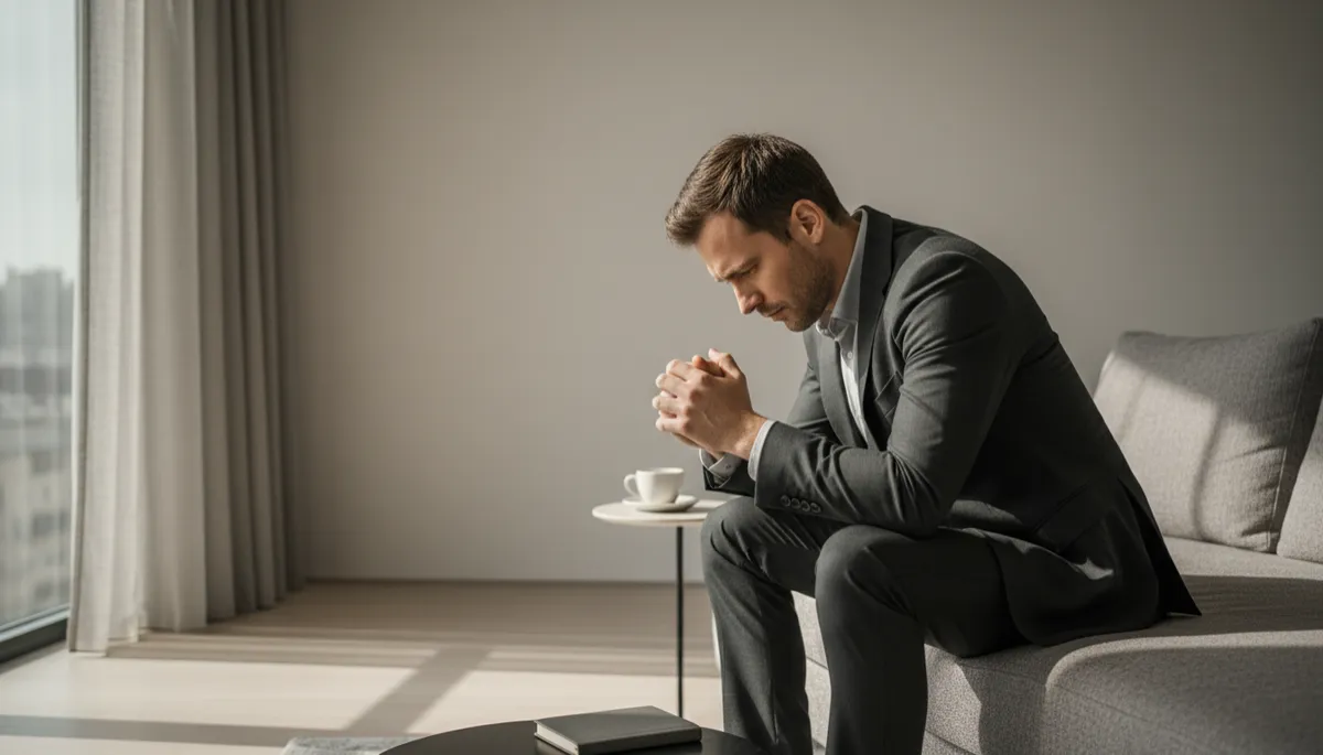Man reflecting on emotional pain and familiar patterns of hurt Man reflecting on emotional pain and familiar patterns of hurt