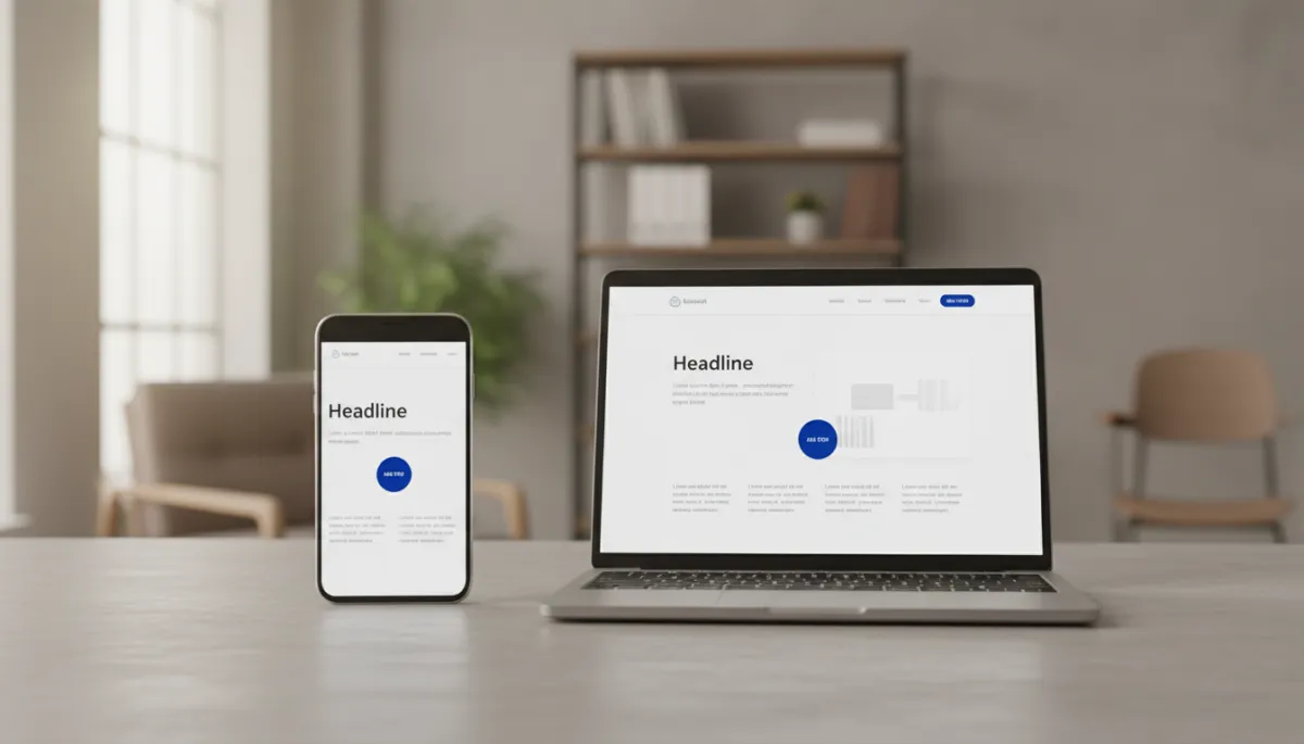 Responsive landing page displayed on both smartphone and laptop