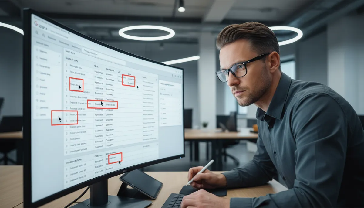 Marketer reviewing Google Ads search term report and adding negative keywords